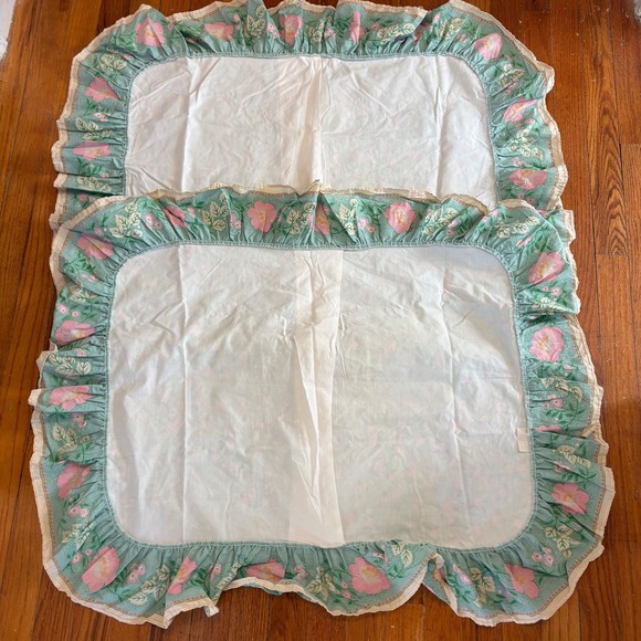 Vintage Wamsutta Standard Pillow Shams Floral Pink Green Cottage Core Set Of 2 - Picture 2 of 5